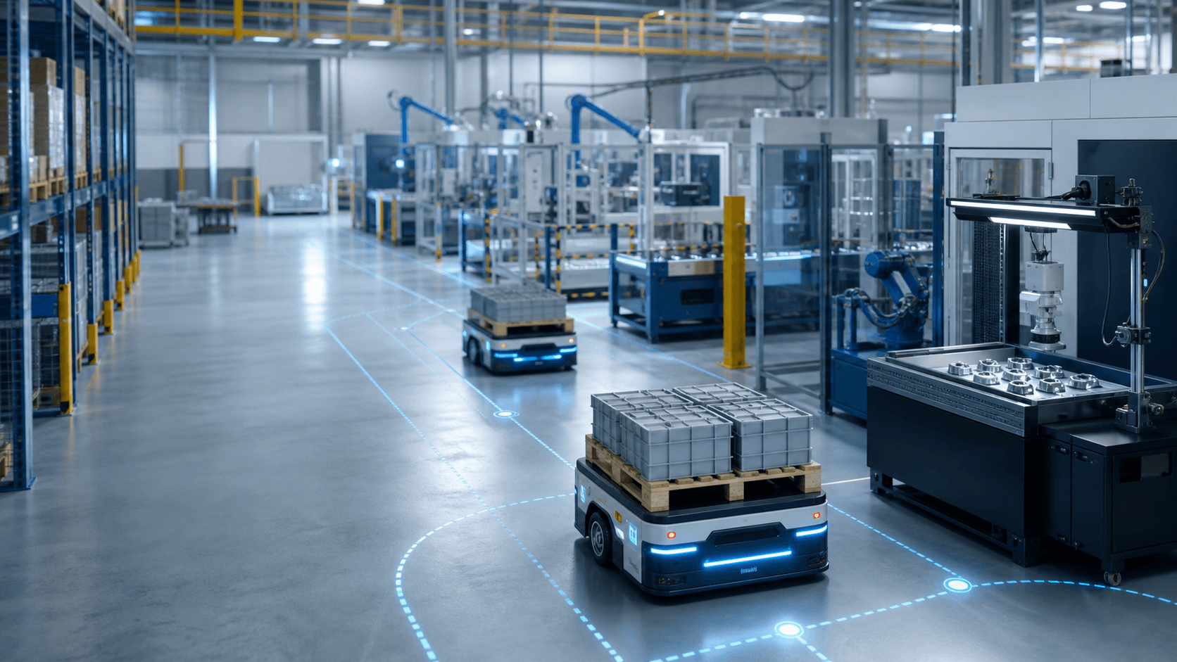 Connected warehouse and quality inspection operations in a modern factory